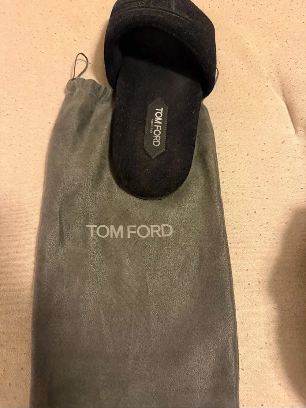 Tom Ford Black Velvet TF Embossed Slide Sandals